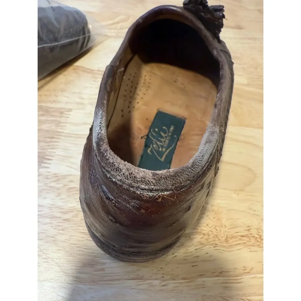 Zelli Made in Italy Ostrich Leather Slip On Loafer Shoes w Tassels Size 8.5 M JL